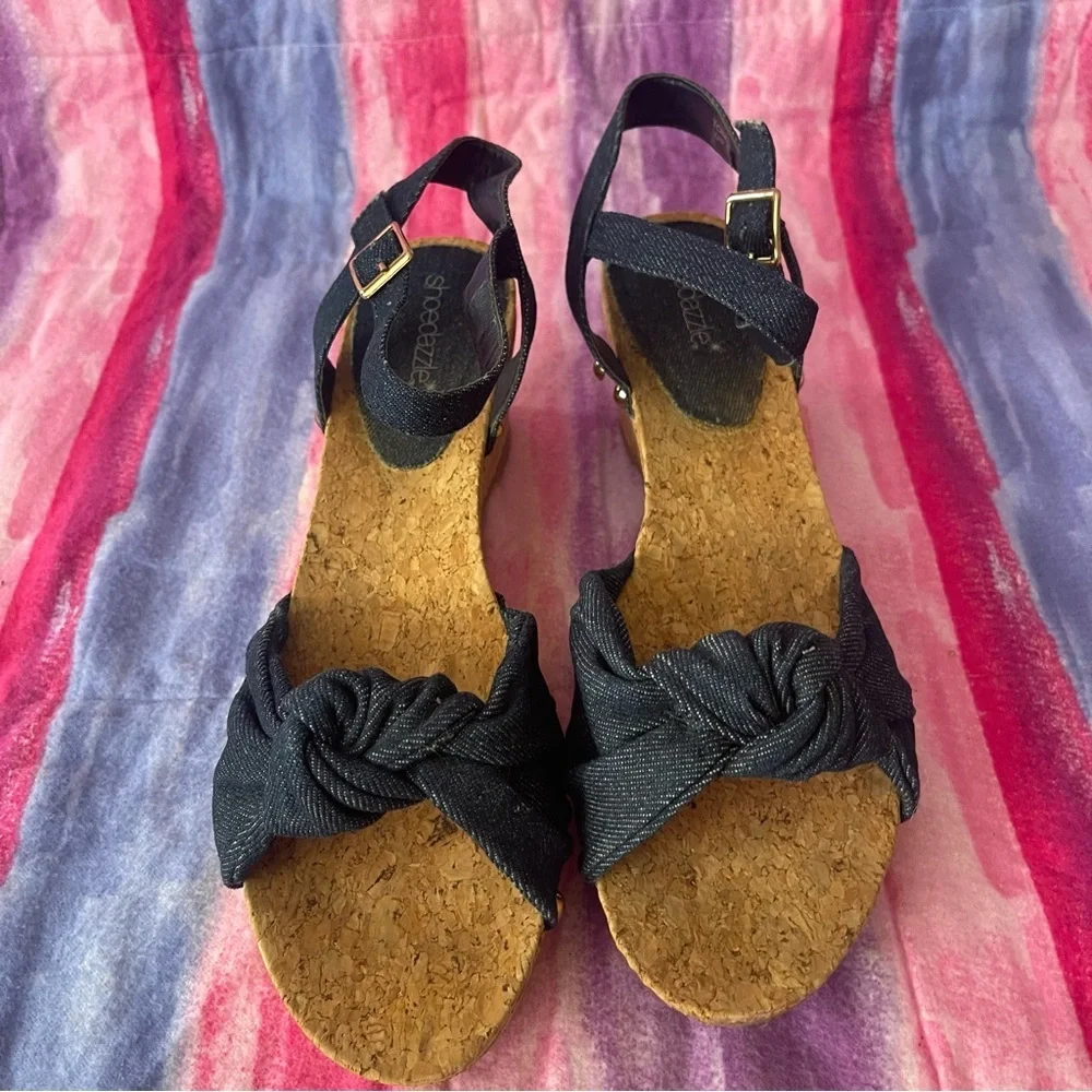Shoe dazzle Demin Tonya Wedge Sandals 9.5
